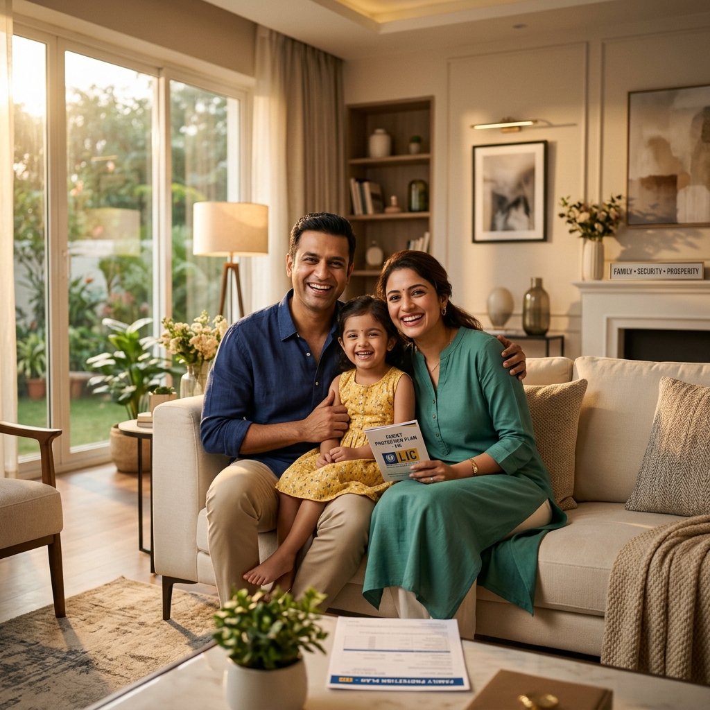 Happy family protected by LIC Insurance